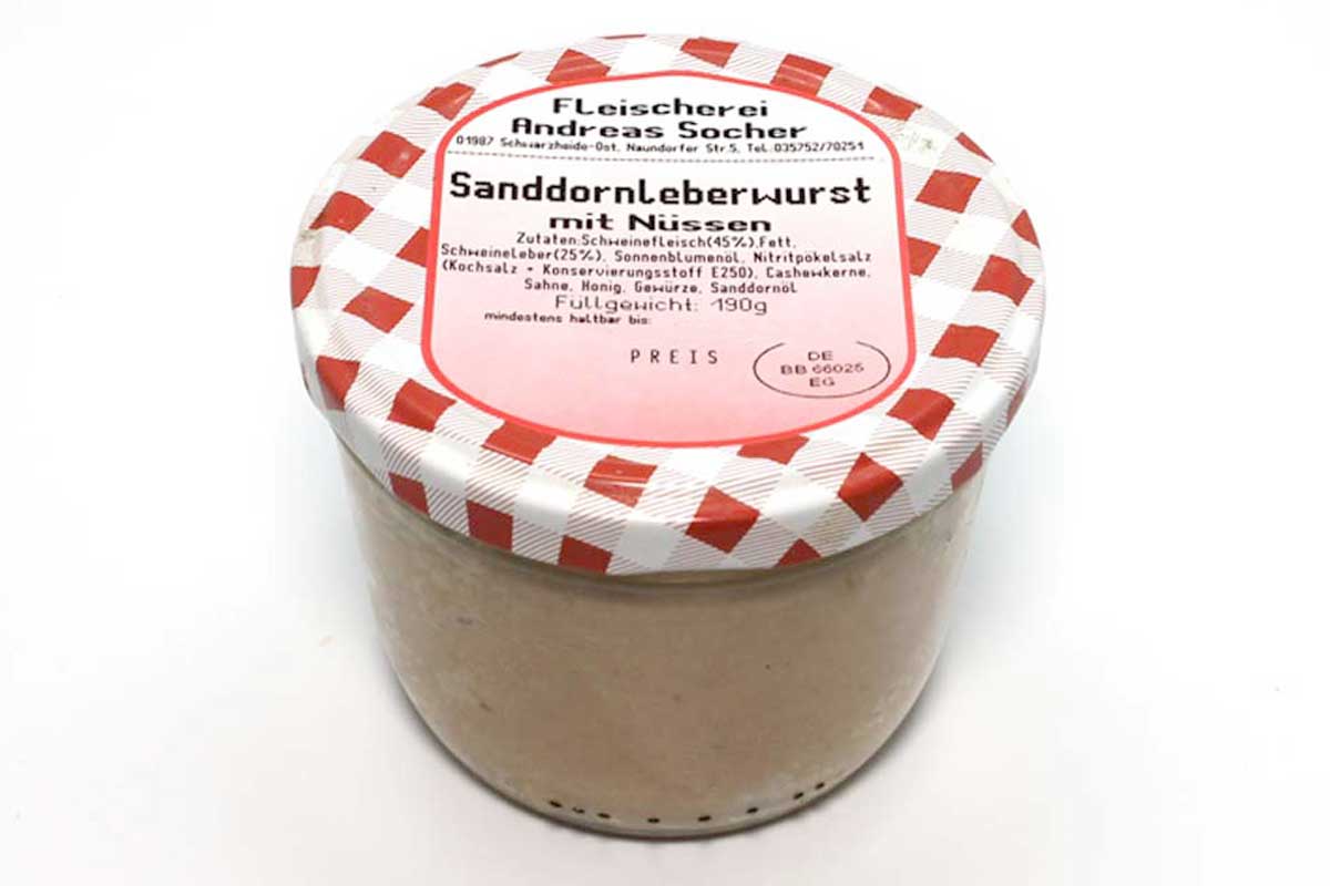 Sanddorn-Leberwurst mit Nüssen